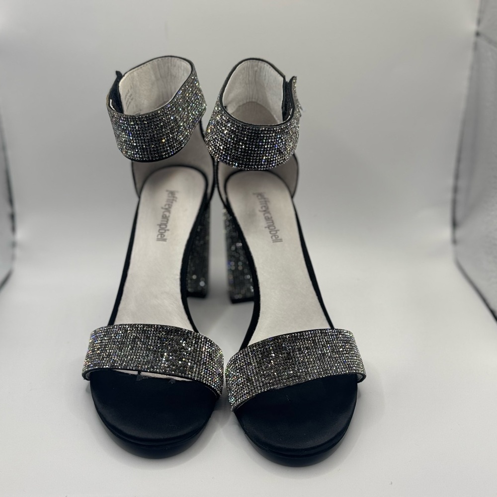NIB Nordstrom Black and Silver Rhinestone Heels w Elegant Ankle Strap - SZ 8.5 M